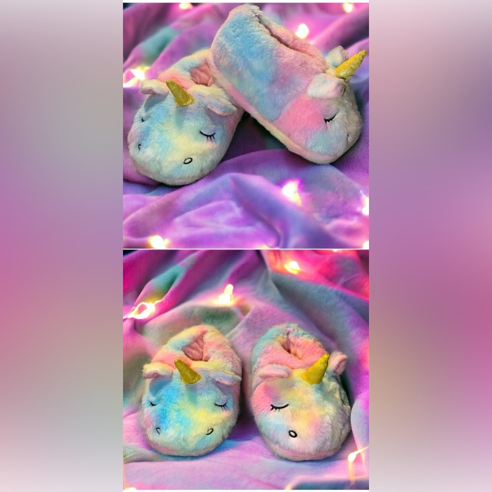 Kawaii Rainbow Unicorn Slippers Plush Indoor Slippers size L set of 2